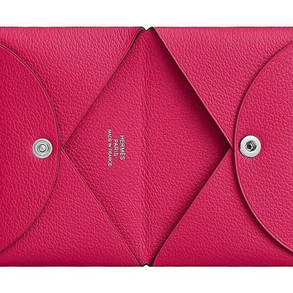 Hermès Calvi Card Holder Extreme Rose BNIB Chamkila Goatskin Wallet - Picture 1 of 5